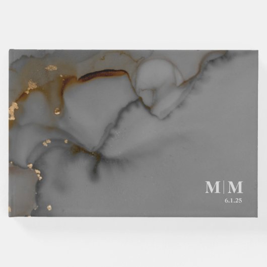 グレーエレガントアルコールイ結婚ンク金ゴールド ゲストブック (正面)