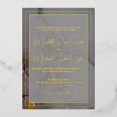 グレーエレガントアルコールイ結婚ンク金ゴールド 箔招待状 (正面)