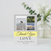 グレーエレガントイエロースクリプ結婚トの写真コラージュ サンキューカード (スタンド正面)