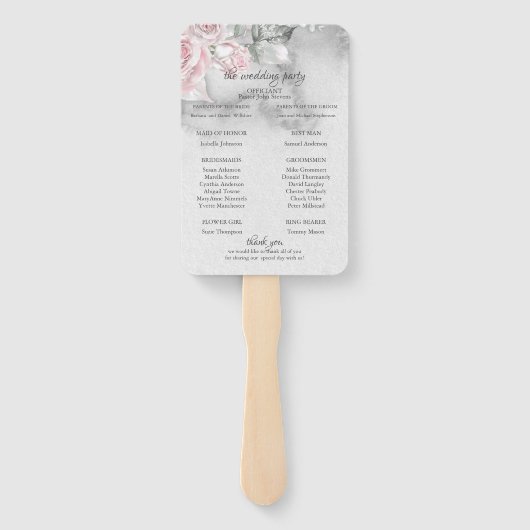 グレーエレガントウォーター色ピンクのバラ ハンドファン (裏面)