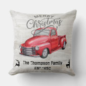 グレーエレガントウッドレッドトラックlファミリー名デザイン クッション (正面)