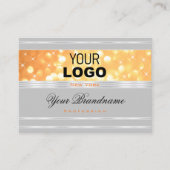 グレーエレガントオレンジグリッターロゴシルバー縁ど 名刺 (正面)