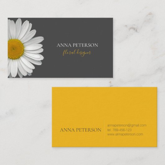グレーエレガントオレンジデイジー花 名刺 (正面/裏面)