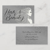 グレーエレガントカーブヘア&美しいサロンカード 名刺 (正面/裏面)