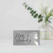 グレーエレガントカーブヘア&美しいサロンカード 名刺 (スタンド正面)