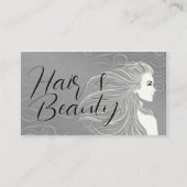 グレーエレガントカーブヘア&美しいサロンカード 名刺 (正面)