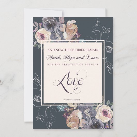 グレーエレガントクリームフローラネイビー結婚バックグラウンド セーブザデート (裏面)