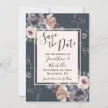 グレーエレガントクリームフローラネイビー結婚バックグラウンド