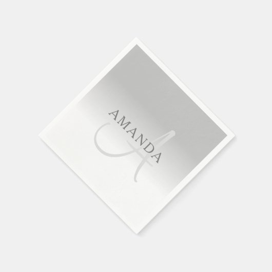 グレーエレガントグラディエントのカスタマイズ可能なモノグラム スタンダードカクテルナプキン (角)