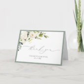 グレーエレガントグリーンウォーターフローラフォト結婚ズ カード (正面)