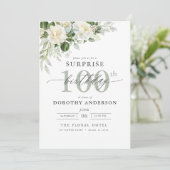 グレーエレガントグリーンフローラサプライズ誕生日 招待状 (スタンド正面)