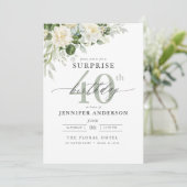 グレーエレガントグリーンフローラサプライズ誕生日 招待状 (スタンド正面)