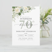 グレーエレガントグリーンフローラサプライズ誕生日 招待状 (スタンド正面)