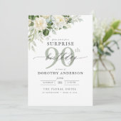 グレーエレガントグリーンフローラサプライズ誕生日 招待状 (スタンド正面)