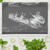 グレーエレガントサンタクロース季節訛り キッチンタオル (折り畳み)