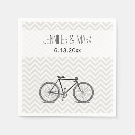 グレーエレガントシェブロンヴィンテージ結婚自転車2 スタンダードカクテルナプキン (正面)