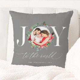 グレーエレガントシルバークリスマスリースジョイ クッション