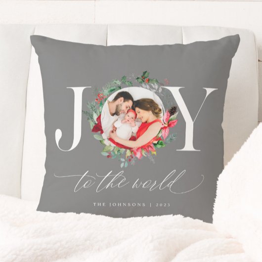 グレーエレガントシルバークリスマスリースジョイ クッション