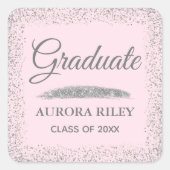 グレーエレガントシルバーグリッター赤面ピンク卒業 スクエアシール (正面)