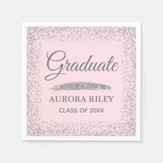 グレーエレガントシルバーグリッター赤面ピンク卒業 スタンダードカクテルナプキン (正面)