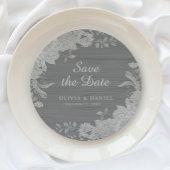 グレーエレガントシルバーフローラ日付を保存結婚する ラウンドペーパーコースター
