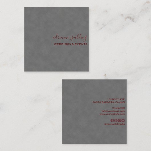 グレーエレガントスエードレザーテクスチャプロフェッショナル スクエア名刺 (正面/裏面)