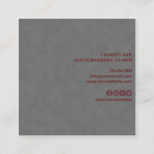 グレーエレガントスエードレザーテクスチャプロフェッショナル スクエア名刺 (裏面)