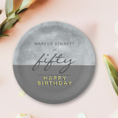 グレーエレガントスクリプトマン50th誕生日パーティー ペーパープレート