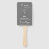 グレーエレガントスクリプト結婚式 プログラムとタイムライン ハンドファン (正面)