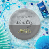 グレーエレガントスクリプト60歳の誕生日パーティー ペーパープレート (パーティー)