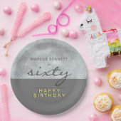 グレーエレガントスクリプト60歳の誕生日パーティー ペーパープレート (パーティー)