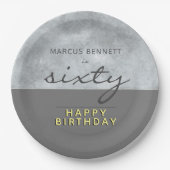 グレーエレガントスクリプト60歳の誕生日パーティー ペーパープレート (正面)