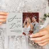 グレーエレガントスクリプモダントの写真シンプルの結婚 セーブザデート