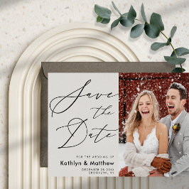 グレーエレガントスクリプモダントの写真シンプルの結婚 セーブザデート