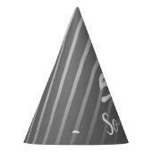 グレーエレガントストライプパターンマン50誕生日 パーティーハット (左)