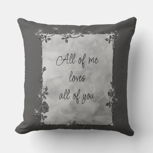 グレーエレガントスパークルフレームバレンタイン クッション (正面)