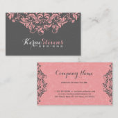 グレーエレガントダマスクとピンクレーススワール 名刺 (正面/裏面)