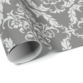 グレーエレガントダマスクパターン ラッピングペーパー (ロールコーナー)