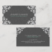 グレーエレガントダマスク白ヴィンテージレースフレーム 名刺 (正面/裏面)