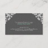 グレーエレガントダマスク白ヴィンテージレースフレーム 名刺 (裏面)