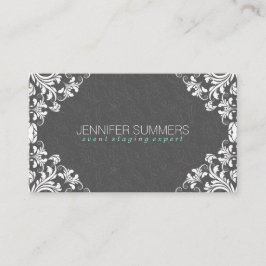 グレーエレガントダマスク白ヴィンテージレースフレーム 名刺