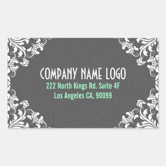 グレーエレガントダマスク白ヴィンテージレースフレーム 長方形シール (正面)