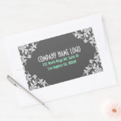 グレーエレガントダマスク白ヴィンテージレースフレーム 長方形シール (封筒)