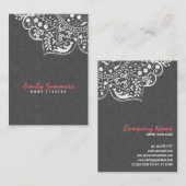 グレーエレガントダマスク&ホワイトヴィンテージレース2 名刺 (正面/裏面)