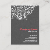 グレーエレガントダマスク&ホワイトヴィンテージレース2 名刺 (裏面)
