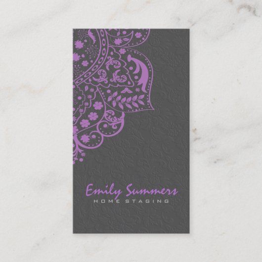 グレーエレガントダマスパープルヴィンテージレース2 名刺 (正面)