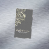 グレーエレガントダマスベージュヴィンテージレース マグネット名刺 (インサイチュ)