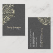 グレーエレガントダマスベージュヴィンテージレース 名刺 (正面/裏面)