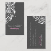グレーエレガントダマスホワイトヴィンテージレース2 名刺 (正面/裏面)