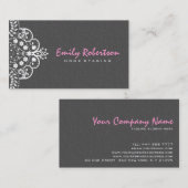 グレーエレガントダマスホワイトヴィンテージレース2a 名刺 (正面/裏面)